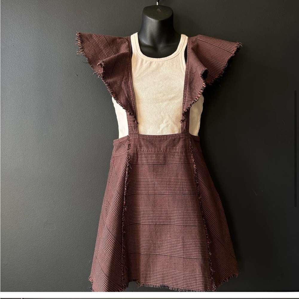 Free People Rowan Plaid Pinafore Skirt Brown NWOT Size 0
